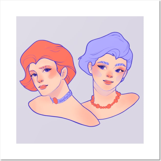 Two cartoon girl illustration Wall Art by TaloGrace